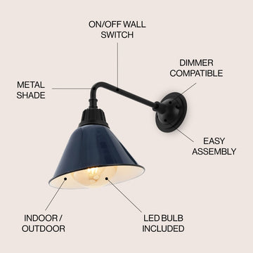 Croydon 9.63" Farmhouse Industrial Indoor/Outdoor Iron LED Gooseneck Arm Outdoor Sconce - JONATHAN Y